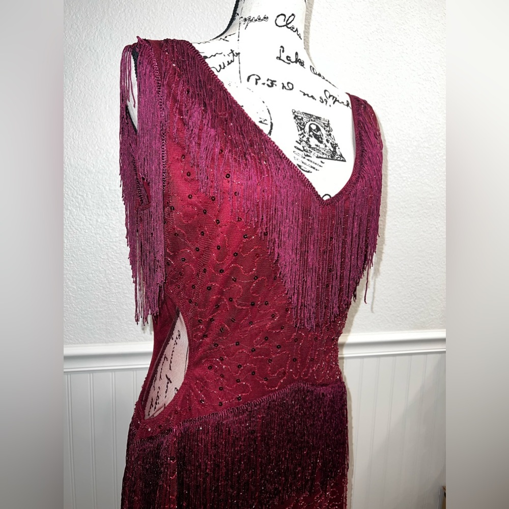 1920s Flapper V Neck Sequin Beaded Gatsby Fringe Party Dress With Cutout